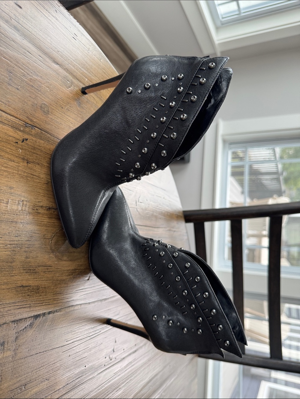 Vince Camuto Black Studded Pointed-Toe Stiletto Booties